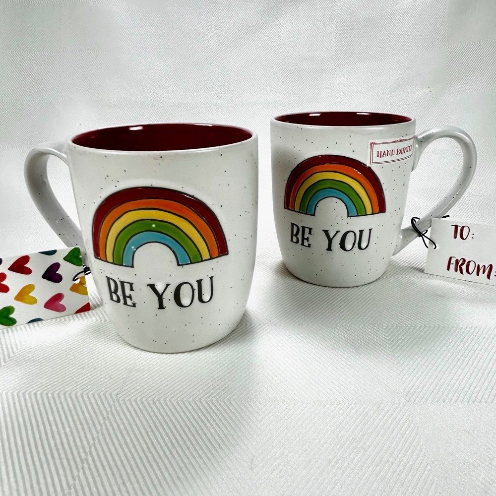 Set of 2 - BE YOU Sheffield Home Stoneware Mug w/Rainbow Coffee Cup Pride